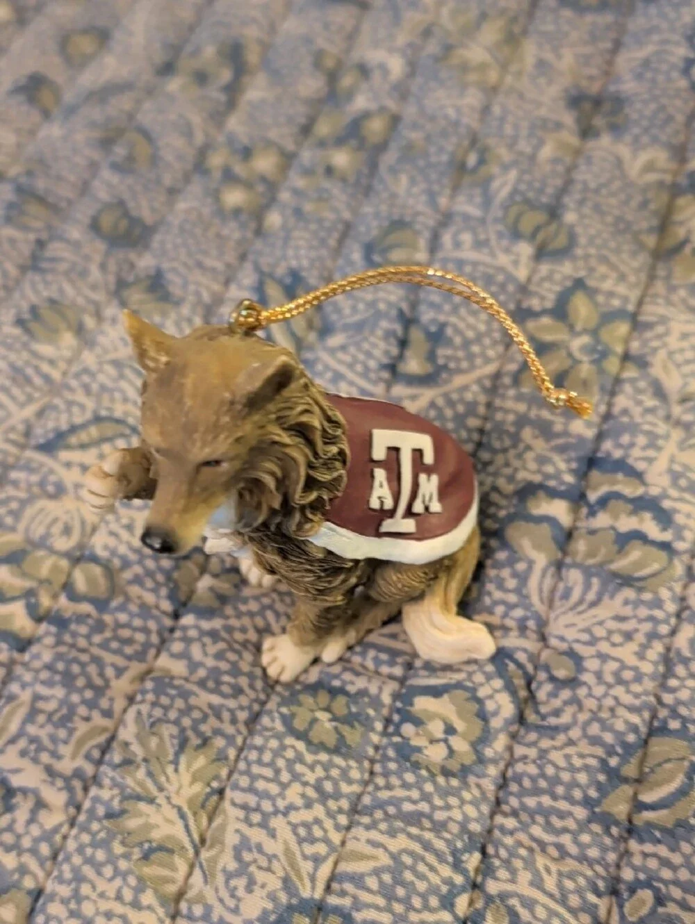 Brown & Cream Collie Dog Ornament with Maroon Saddle Accent